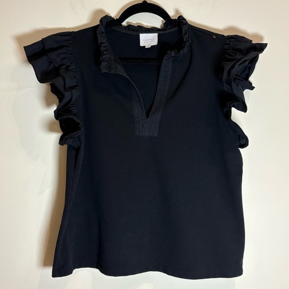 Sundays Black Ruffled Flutter Sleeve Blouse Size Large - Picture 4 of 7